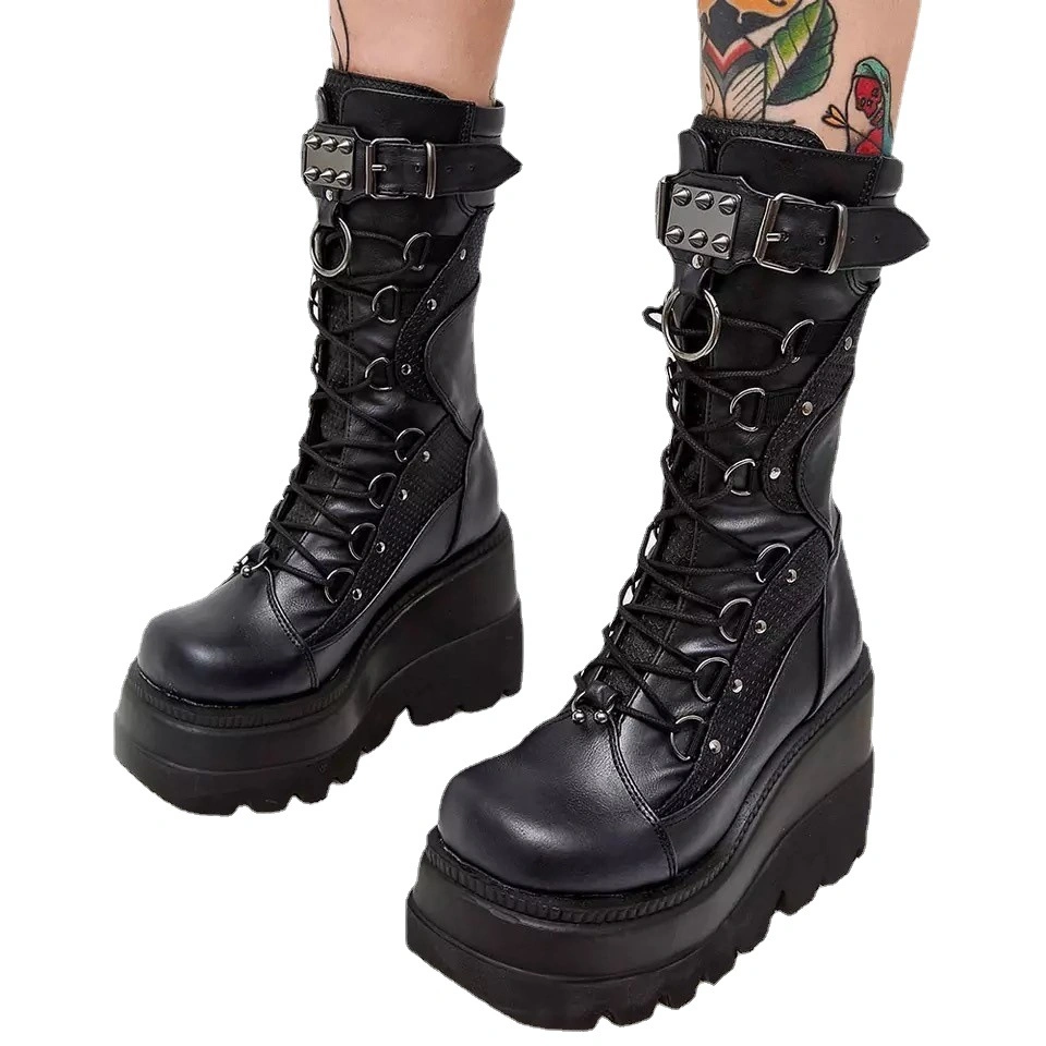 Custom Black Color Gothic Platform Shoes Boots for Goth Women