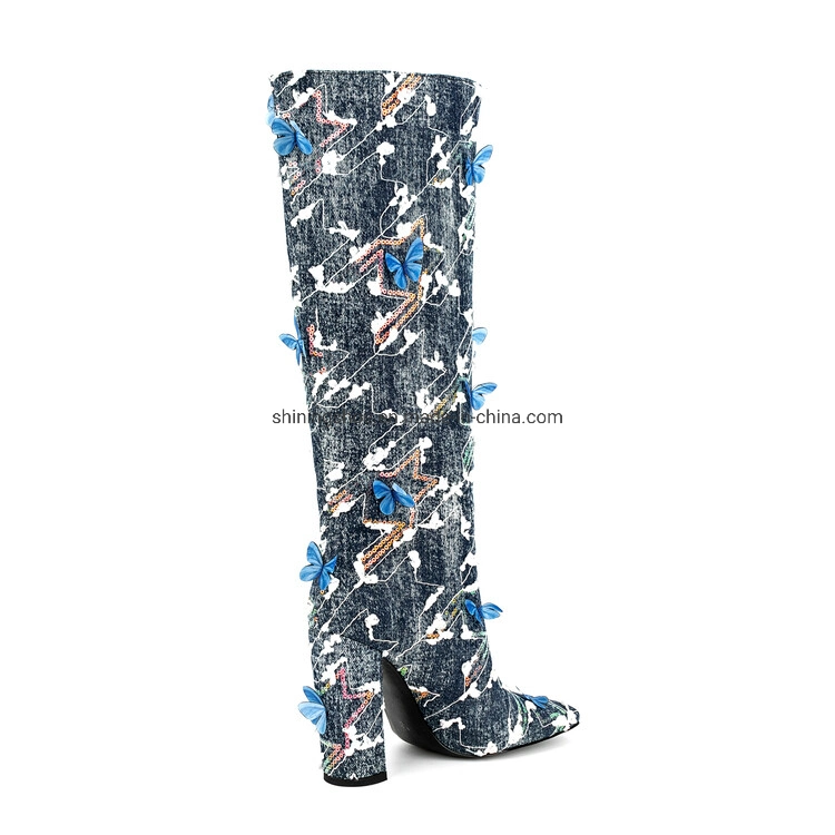 Fashion Women&prime;s Denim Long Boots
