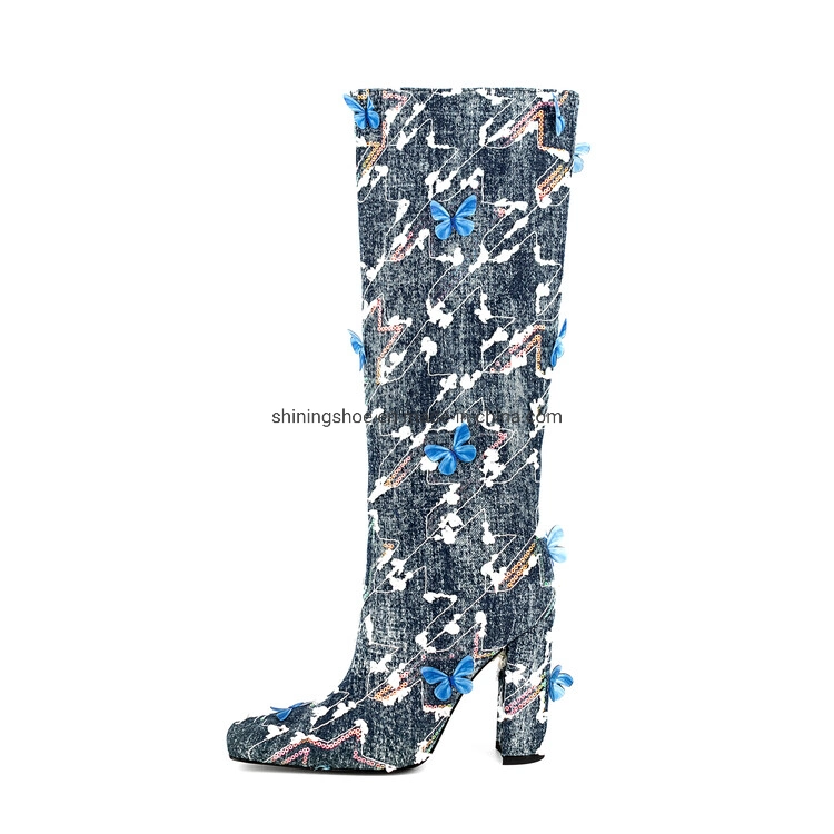 Fashion Women&prime;s Denim Long Boots