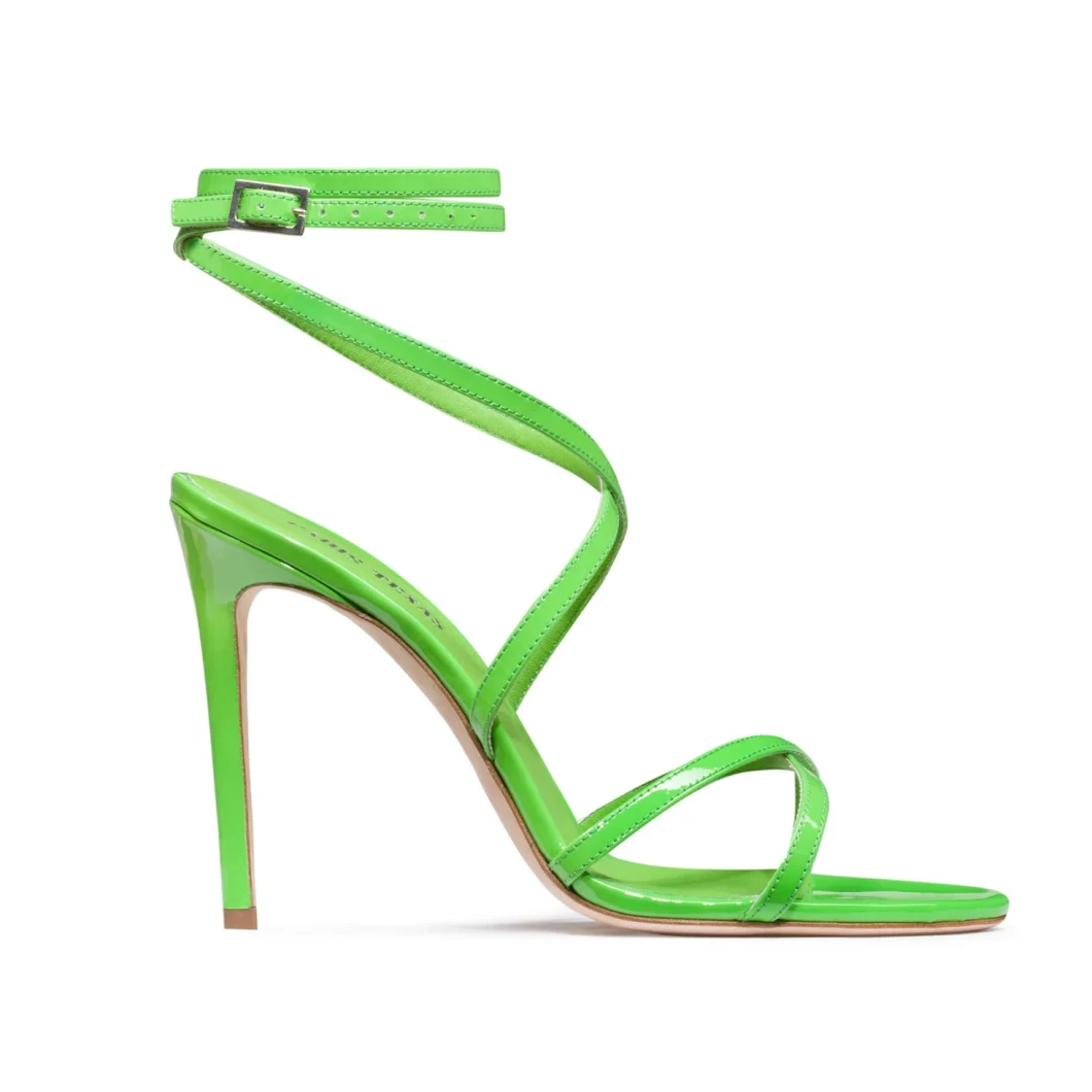 Popular Female Shoes Green Leather Strappy Sandals