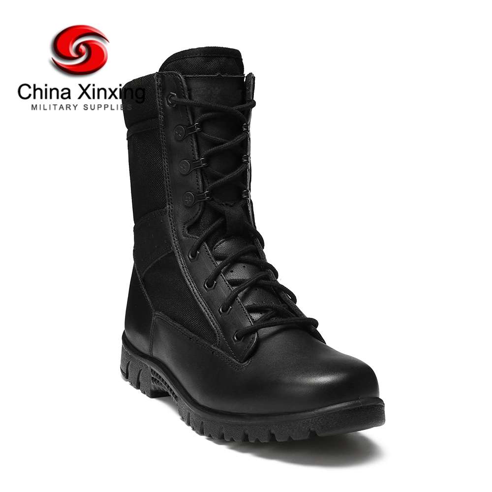 China Xinxing Army Men&prime;s Shoes Black Leather PU Injection Military Police Tactical Injected Boots