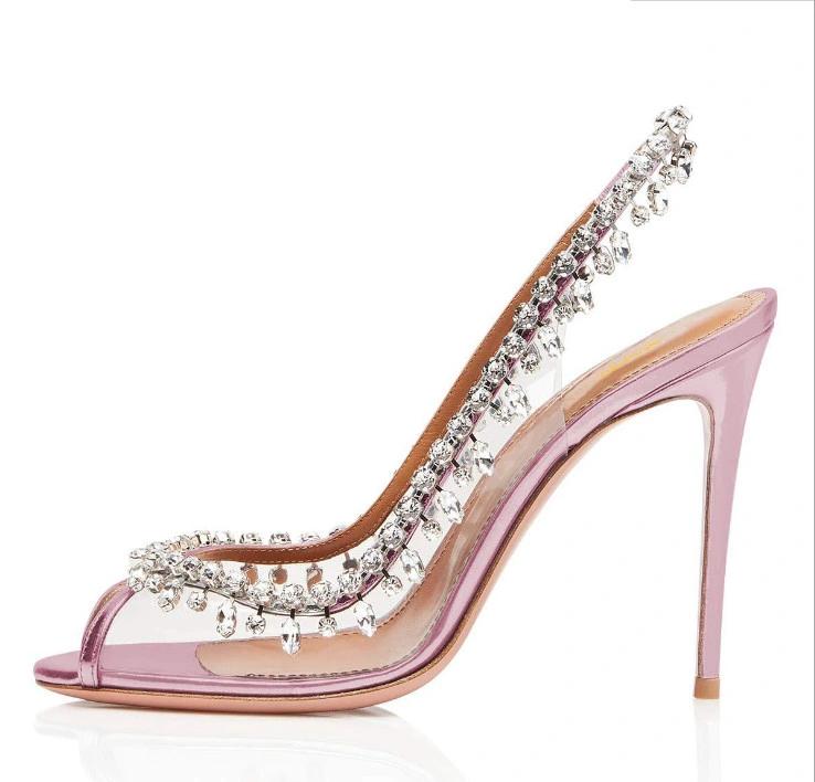 Fashion Thigh High Dress Shoes Crystal Sparkle Stiletto Transparent Sexy Diamond Sandals