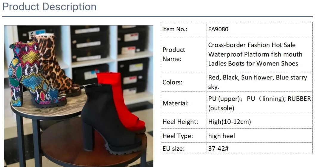 Cross-Border Fashion Hot Sale Waterproof Platform Fish Mouth Ladies Boots for Women Shoes