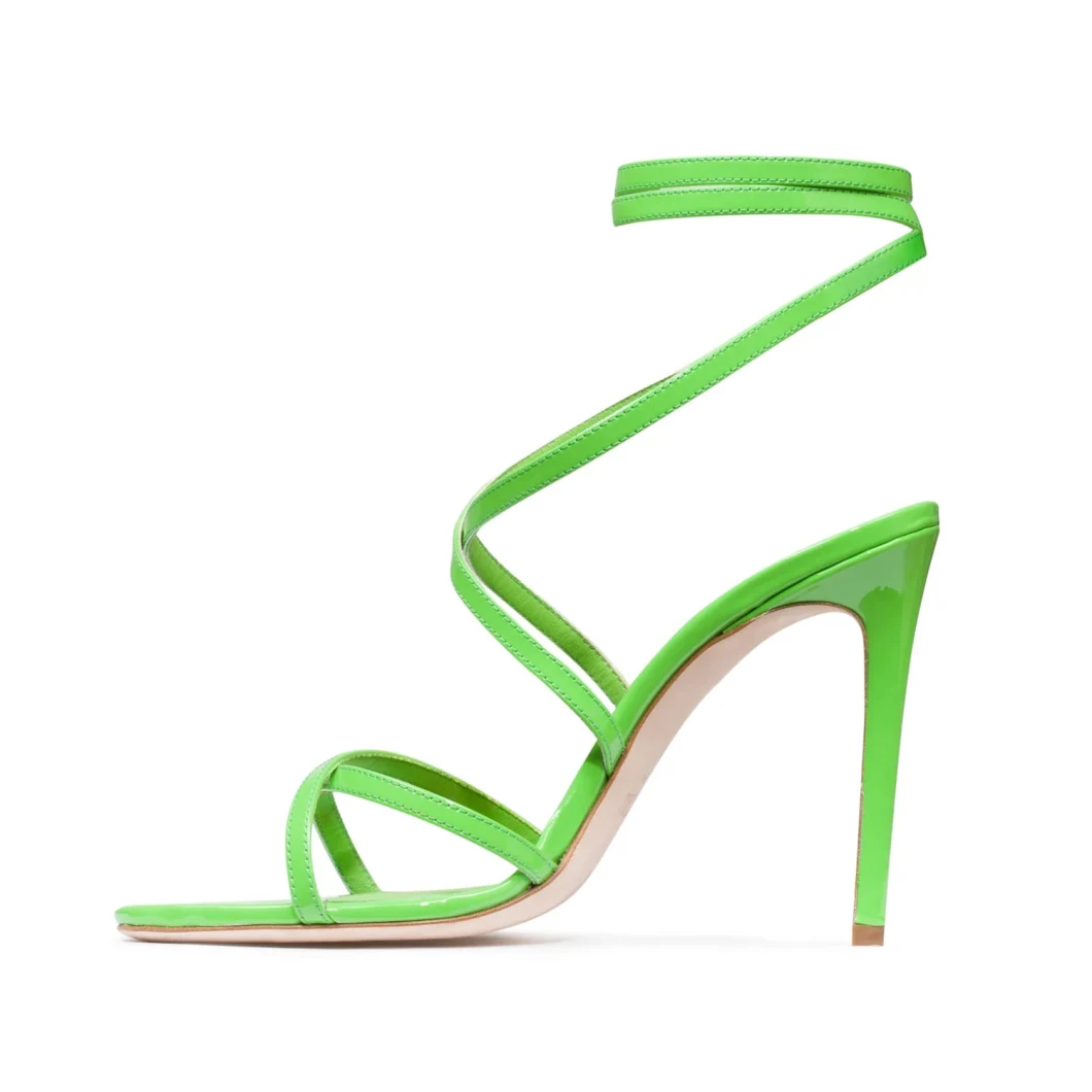 Popular Female Shoes Green Leather Strappy Sandals