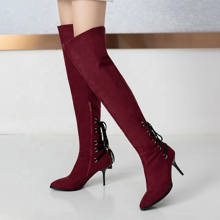 Long Women Boots Custom Design Suede Upper Stiletto Heel Women Ankle Boots