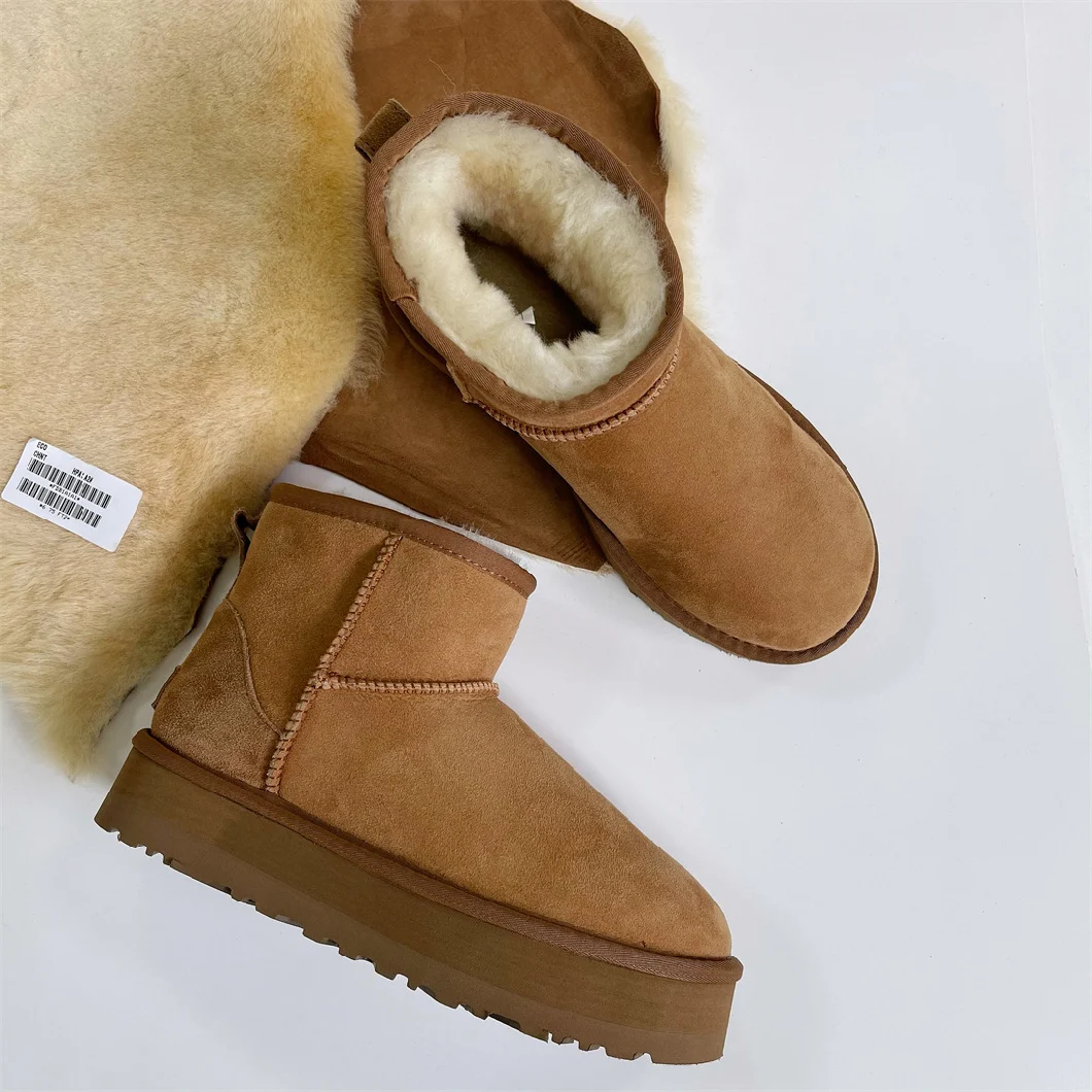 New Snow Boot Style Short Mini Winter Sheepskin Boots Women Waterproof Natural Wool Ankle Boots Fur Lined Ankle Warm Flat Shoes