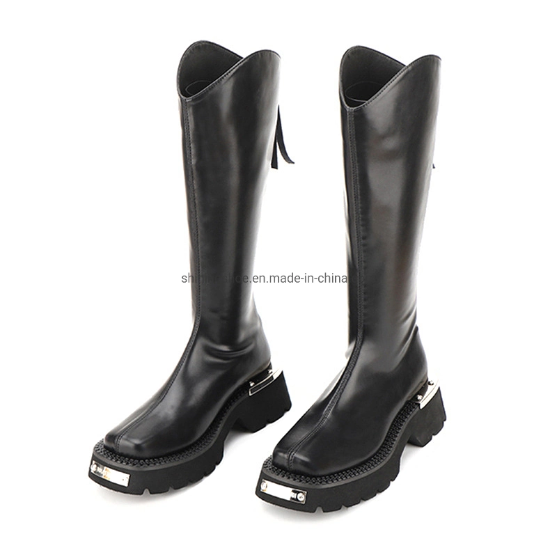 Women Cow PU Leather Platform Heel Motocross Boots Women Shoes