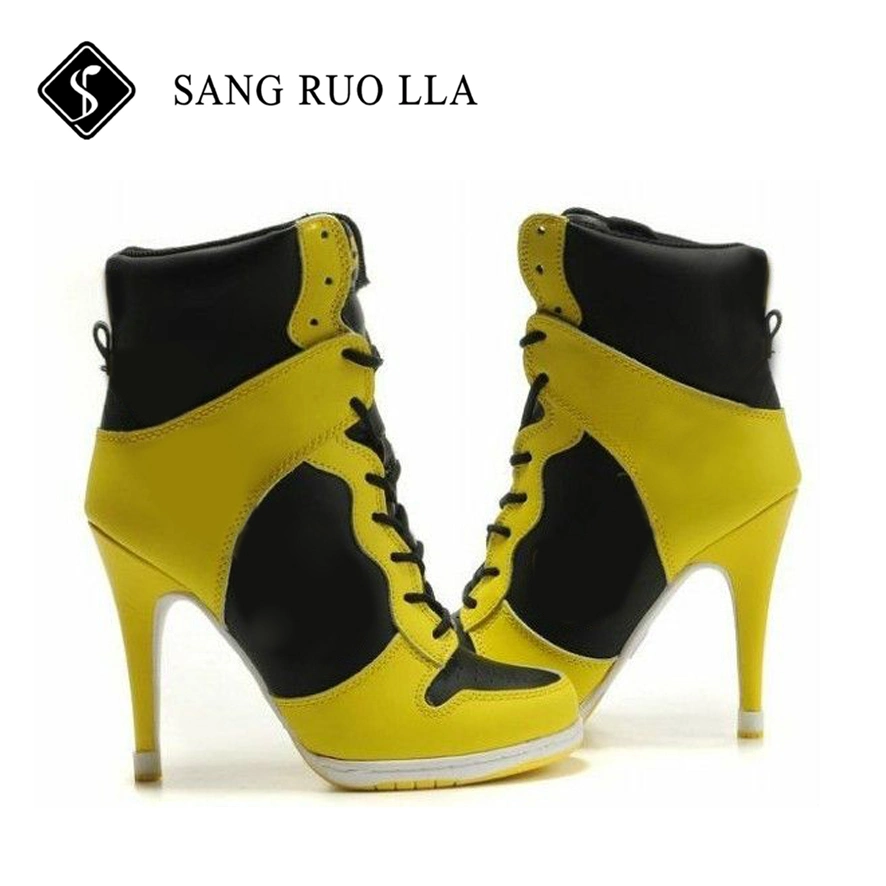 High Heel Stiletto Sneakers/Sexy Women Boots with ABS Heel and High Heel Shoes/Rubber Bottom and Superfiber