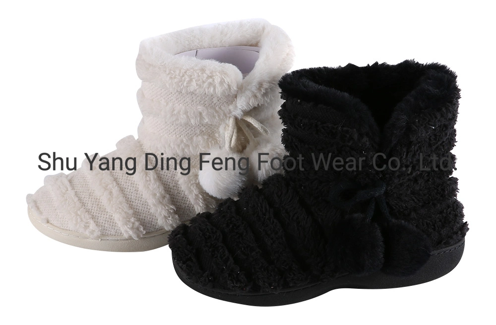 Stripe Comfortable Cotton Wool with Wool Ball Thick Bottom Boots Anti Slip Shoes