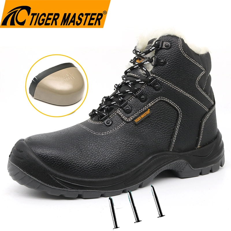 CE Anti Slip PU Sole Prevent Puncture Wool Lining Waterproof Steel Toe Safety Shoes for Winter