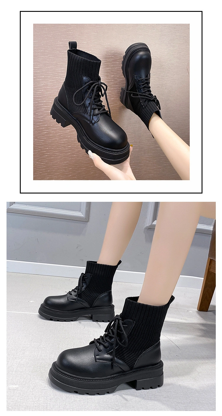 Wholesale Popular Women Shoes Rhinestone Studded Knitted Ankle Boots Fashion Platform Safety Shoes