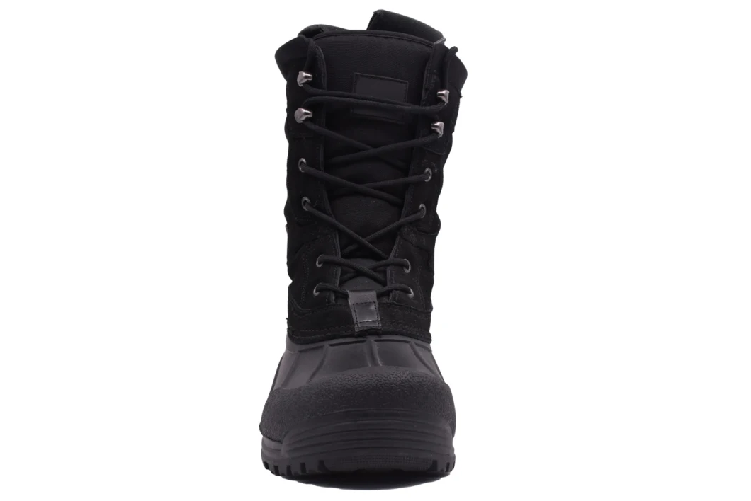 Men Black Leather Upper Thermal Insulation Cotton Winter Boots Waterproof Snow Boots
