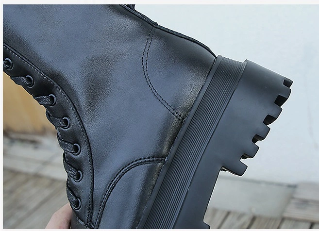 Women Fashion Black Bike Boot Leather &amp; PU Ladies Long Boot