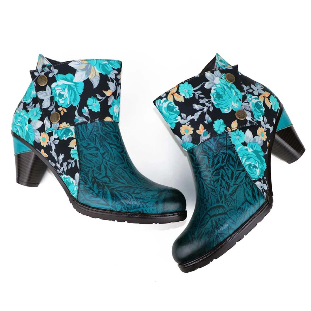Lady&prime;s Hand-Painted Flower Boots Gardening Bohemian Ankle Boots