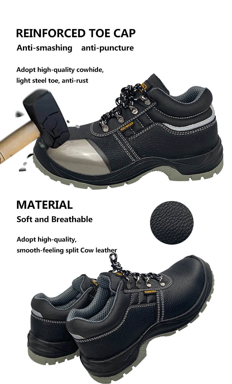 Factory Price Black Buffalo Waterproof Leather Injection Mi-High Men Safety Boots with Double Density PU/PU Outsole