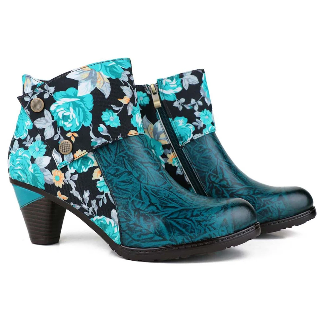 Lady&prime;s Hand-Painted Flower Boots Gardening Bohemian Ankle Boots