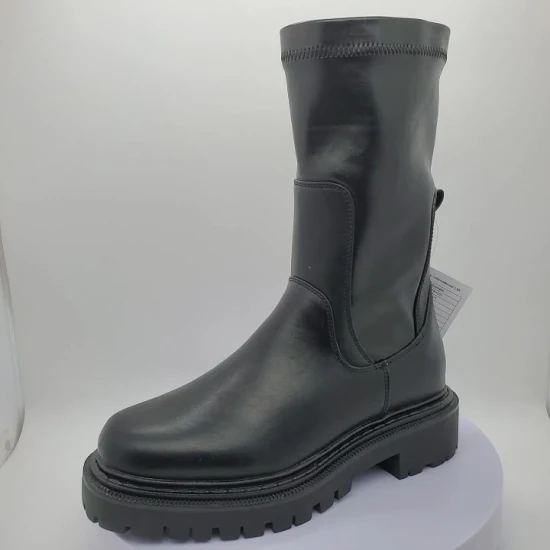 Women Comfy Knitting Ankle Shoes Injection Boots Waterproof Chelsea PVC Rain Boot