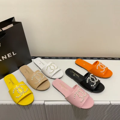 Summer Women Designer Pearl Slides Slipper Flat Shoes Outdoor Sandal