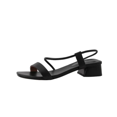Ankle Wrap Block Heel Black Strappy Thong Sandals for Girls