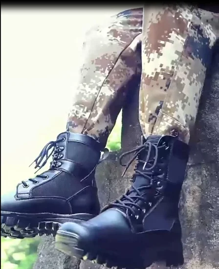 China Xinxing Army Men′s Shoes Black Leather PU Injection Military Police Tactical Injected Boots