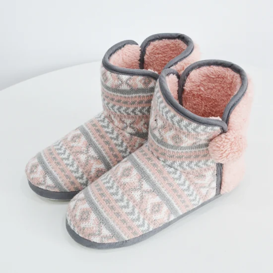 Fashion Classic Ladies Winter Warm Coral Fleece and Knitting Cloth Snow Boots Women OEM Custom Flat Plush Hairy Booties Ankle Boots