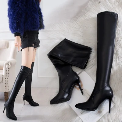 Zonxan Winter Elegant Fashion Pointed Over Knee Sock Boots High Heels Thigh High Women Long Boots Sexy Winter for Ladies