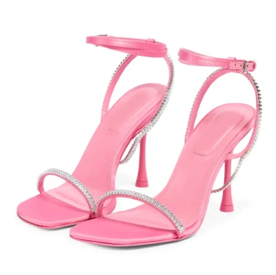 Shining Shoes Pink Satin Diamond Straps Women Party Sandals
