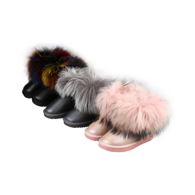 New Arrival Cow Leather Colorful Fur Sheepskin Snow Boots for Girls