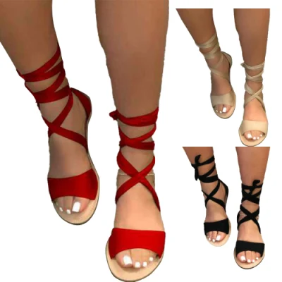 Superstarer Casual Solid Color Sexy Flat Strappy Calf Sandals Wholesale