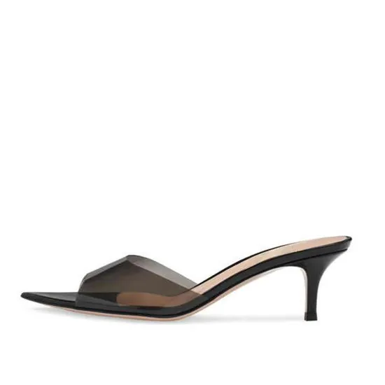 Diamonds Transparent PVC Upper Thin Heel Slipper Sandal