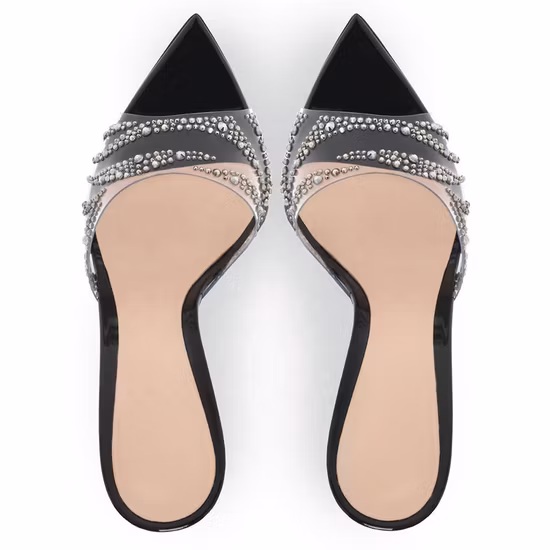 Diamonds Transparent PVC Upper Thin Heel Slipper Sandal