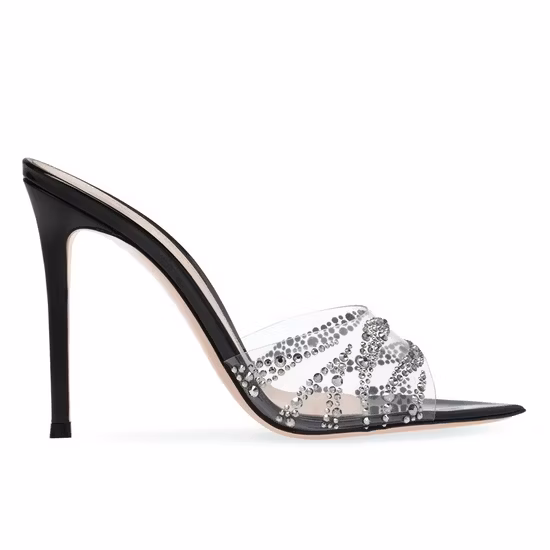 Diamonds Transparent PVC Upper Thin Heel Slipper Sandal