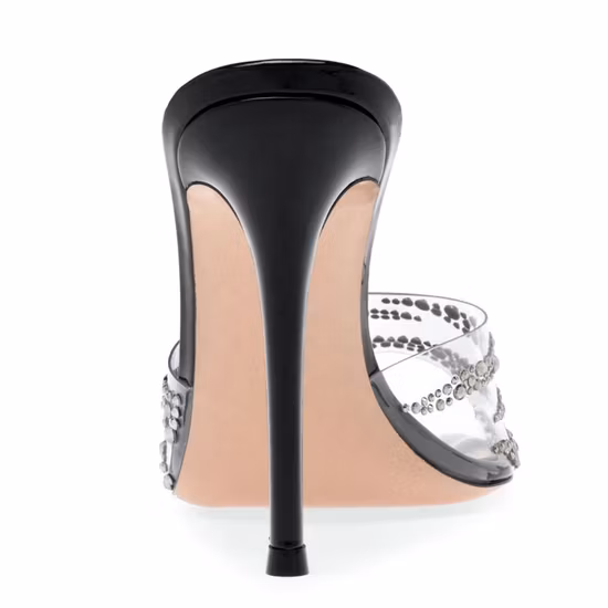 Diamonds Transparent PVC Upper Thin Heel Slipper Sandal